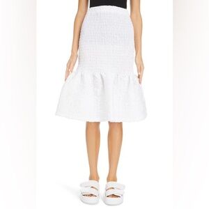 NWT Dries Van Noten White Saturn Smocked Cotton Poplin Midi Skirt | M